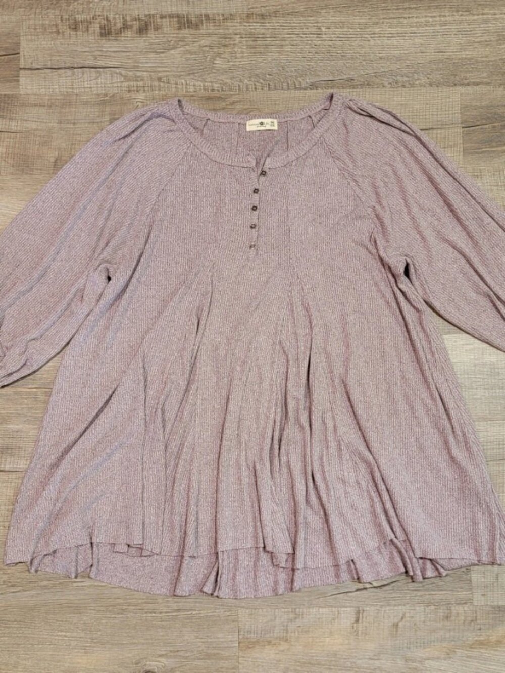 Natural Life Oversized One Size Slouchy Henley Top Purple Thermal Bohemian Top